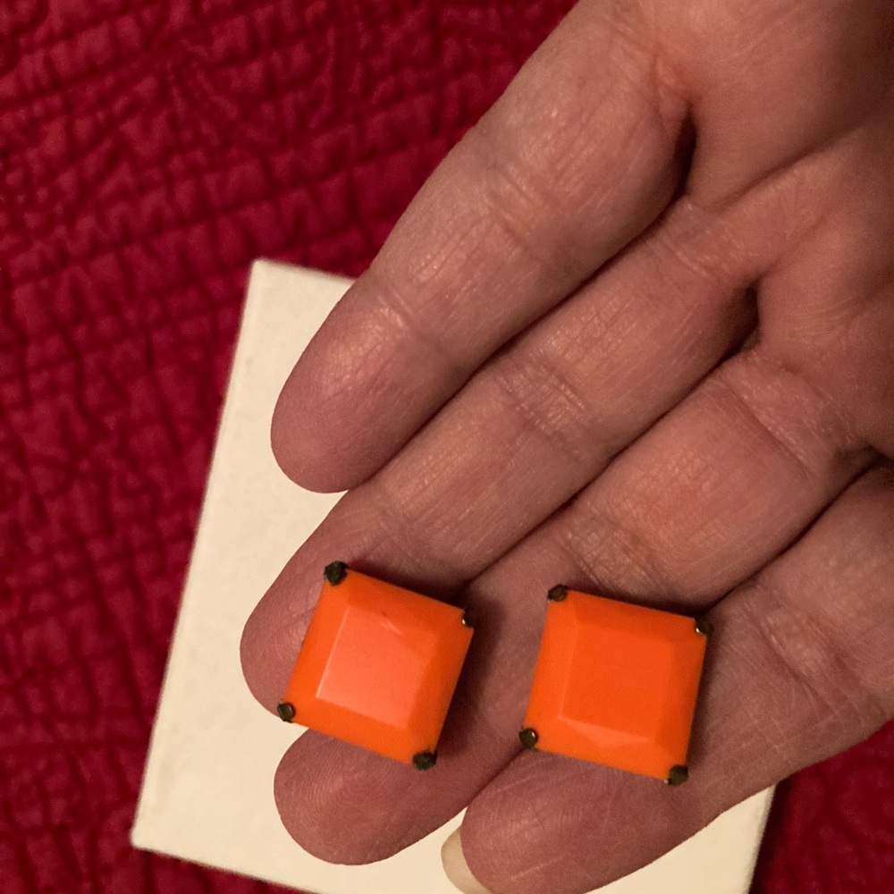 Orange square post earrings